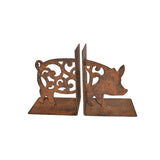 Cast Iron Fleur Pig Bookends Set 14cm - 45-Degree Angle