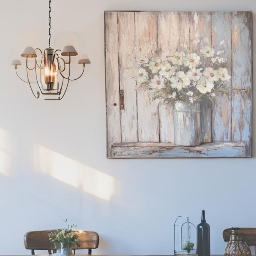 White Flowers Scene On Canvas Oil Painting Wall Art 56cm