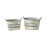 Set 2 Oval Organic Market Planter Storage Buckets 38cm - Side View