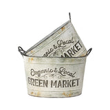 Set 2 Oval Organic Market Planter Storage Buckets 38cm - Top-Down View