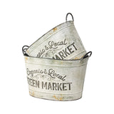 Set 2 Oval Organic Market Planter Storage Buckets 38cm - 45-Degree Angle