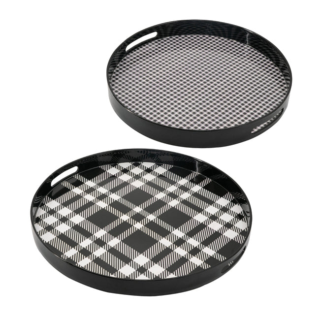 Set 2 Plaid Motif Round Trays 48cm