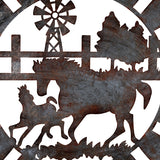 Galvanised w Rust Horses Round Laser Cut Wall Art 100cm - Side View