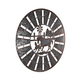 Galvanised w Rust Horses Round Laser Cut Wall Art 100cm - Top-Down View