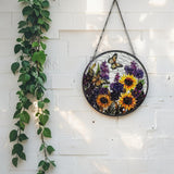 Flowers + Butterflies Stained Glass Sun Catcher 35cm - Front View