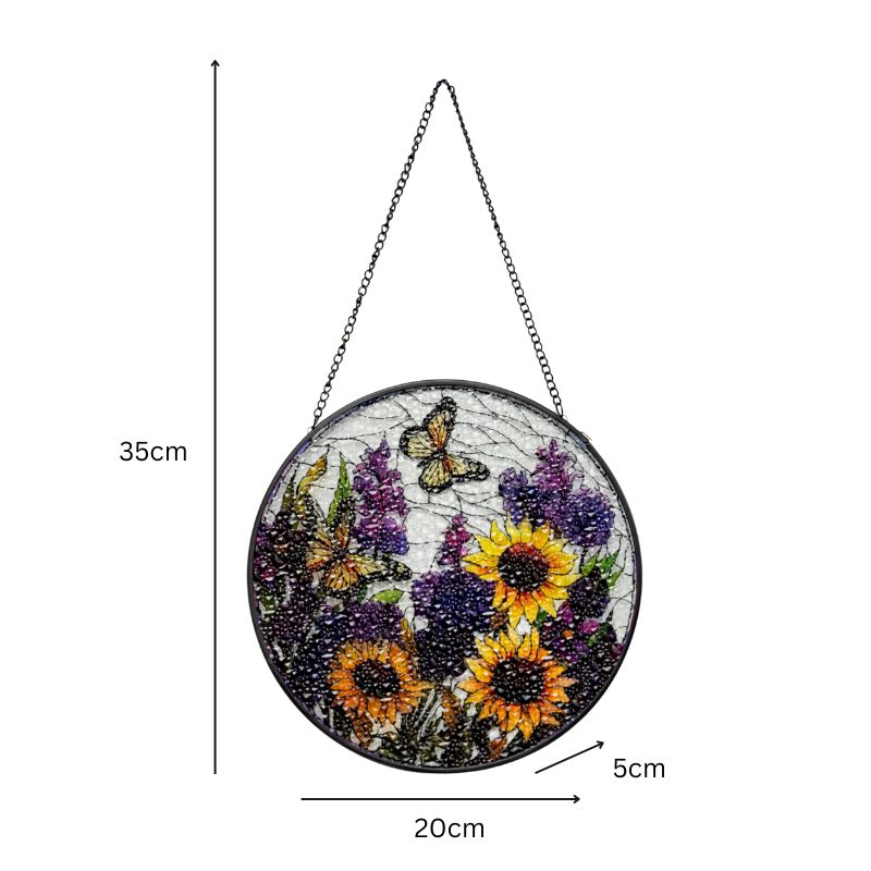 Flowers + Butterflies Stained Glass Sun Catcher 35cm