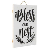 Handcrafted Monochrome Bless Our Nest Wall Art 30x2cm - Front View