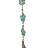 Turquoise Flowers W Beads + Tassel Mobile 90cm - Side View