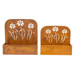 Set 2 Nested Rust 'Flowers' Wall / Floor Planters 50cm, 45cm - Front View