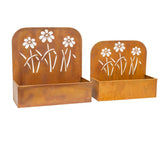 Set 2 Nested Rust 'Flowers' Wall / Floor Planters 50cm, 45cm - Side View