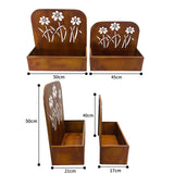 Set 2 Nested Rust 'Flowers' Wall / Floor Planters 50cm, 45cm - 45-Degree Angle