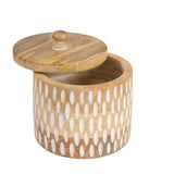 Handcrafted Round Box w Carving 15cm - Side View