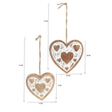 Set 2 Handcrafted Hanging Hearts 18cm, 13cm - Top-Down View