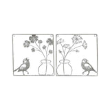 Set 2 Asst Wire Bird w Flower Vase Wall Art 20cm