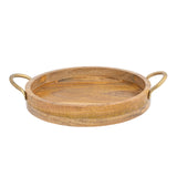 Handcrafted Mango Wood Round Tray W Handles 34cm