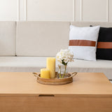 Handcrafted Mango Wood Round Tray W Handles 34cm - Front View