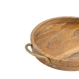 Handcrafted Mango Wood Round Tray W Handles 34cm - Side View