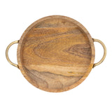 Handcrafted Mango Wood Round Tray W Handles 34cm - Top-Down View