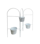 Three Tier White Planter Stand w/ Pots 68x55cm - Side View
