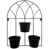 Black Arched 3 Pot Wall Planter 40x52cm - Front View