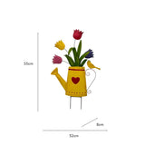 Flowers In Yellow Watering Can Garden Stake 55cm - 45-Degree Angle