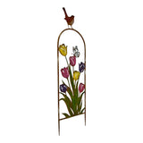 Arched Garden Stake w Coloured Flowers 94cm - Side View