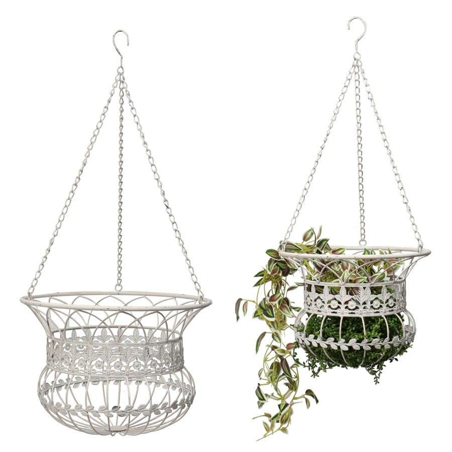 Set 2 Nested Antique White Hanging Baskets 36x77cm