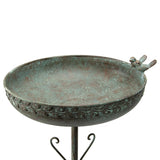 Ornate Round Birdbath w Bird 33x76cm - Side View