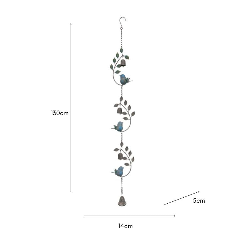 Hanging Bell w Leaves + Birds 14cm