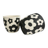 Set 2 Assorted Monochrome Flower Planters w Hole + Plug 17cm - Front View