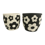Set 2 Assorted Monochrome Flower Planters w Hole + Plug 17cm - Top-Down View