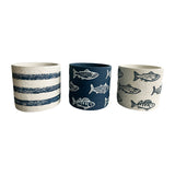 Set 3 Assorted Fish / Stripe Planters w Hole + Plug 14cm - Front View