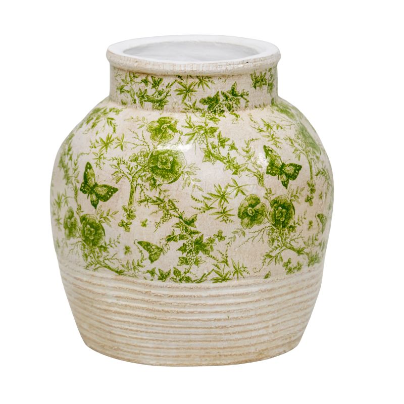 Glazed Green Stoneware Look Vase 25cm