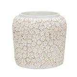 White Flower Embossed Planter w Hole + Plug 25cm - Front View