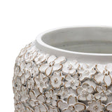 White Flower Embossed Planter w Hole + Plug 25cm - Top-Down View