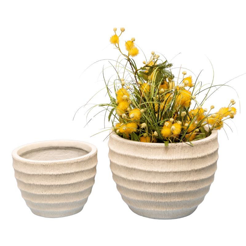 Set 2 Nested Ribbed Textured Planters 28cm, 21cm