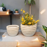 Set 2 Nested Ribbed Textured Planters 28cm, 21cm - Front View