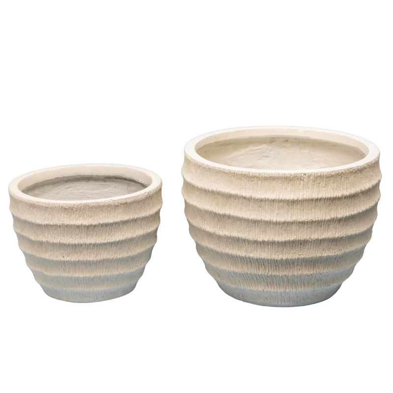 Set 2 Nested Ribbed Textured Planters 28cm, 21cm