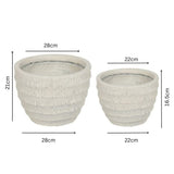 Set 2 Nested Ribbed Textured Planters 28cm, 21cm - 45-Degree Angle