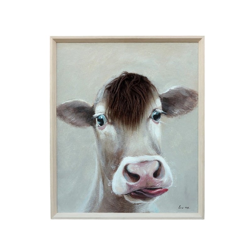 Cow w Attitude Artificial Hair Framed Canvas Wall Art 60cm