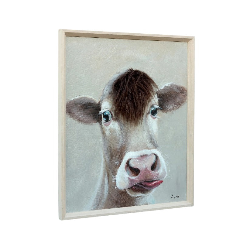 Cow w Attitude Artificial Hair Framed Canvas Wall Art 60cm