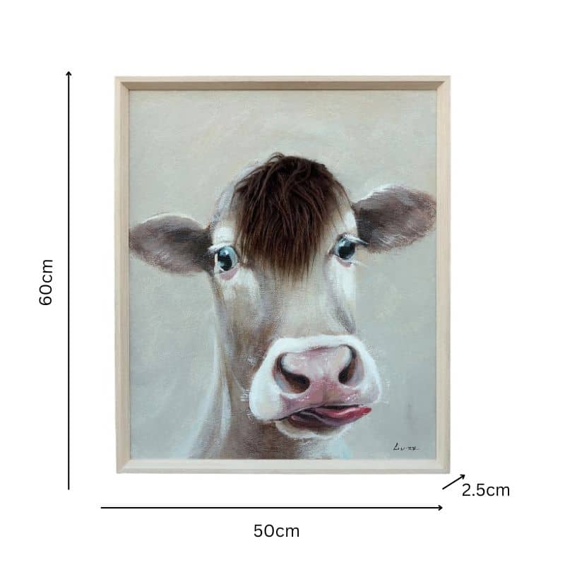 Cow w Attitude Artificial Hair Framed Canvas Wall Art 60cm