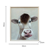 Cow w Attitude Artificial Hair Framed Canvas Wall Art 60cm - 45-Degree Angle