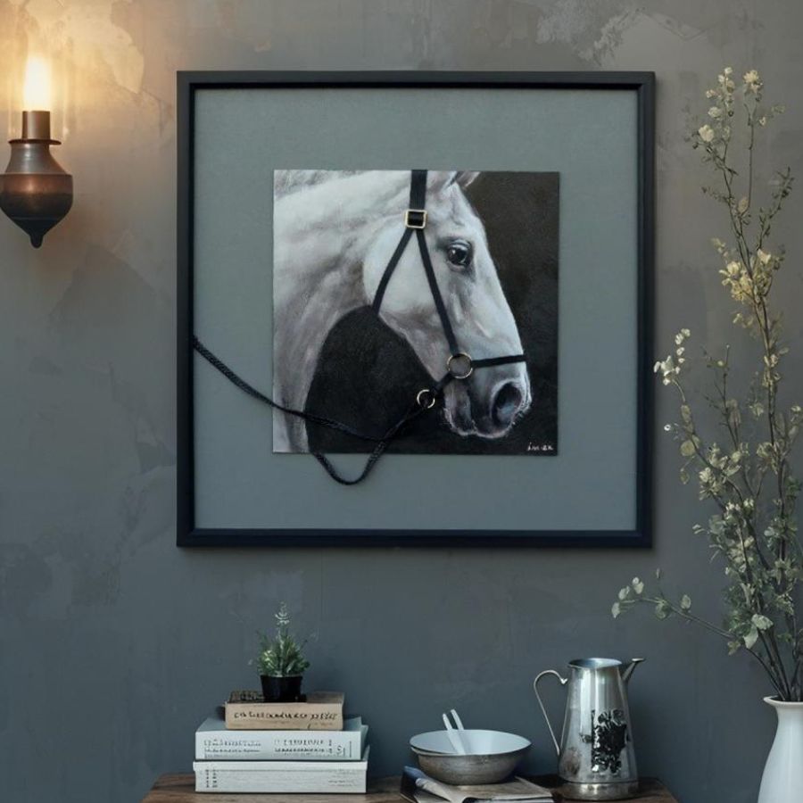 Horse w 3D Bridle Framed Canvas Wall Art 60cm