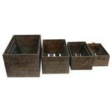 Set 4 Nested Wooden Storage Crates Rope Handles 40x30cm - Front View