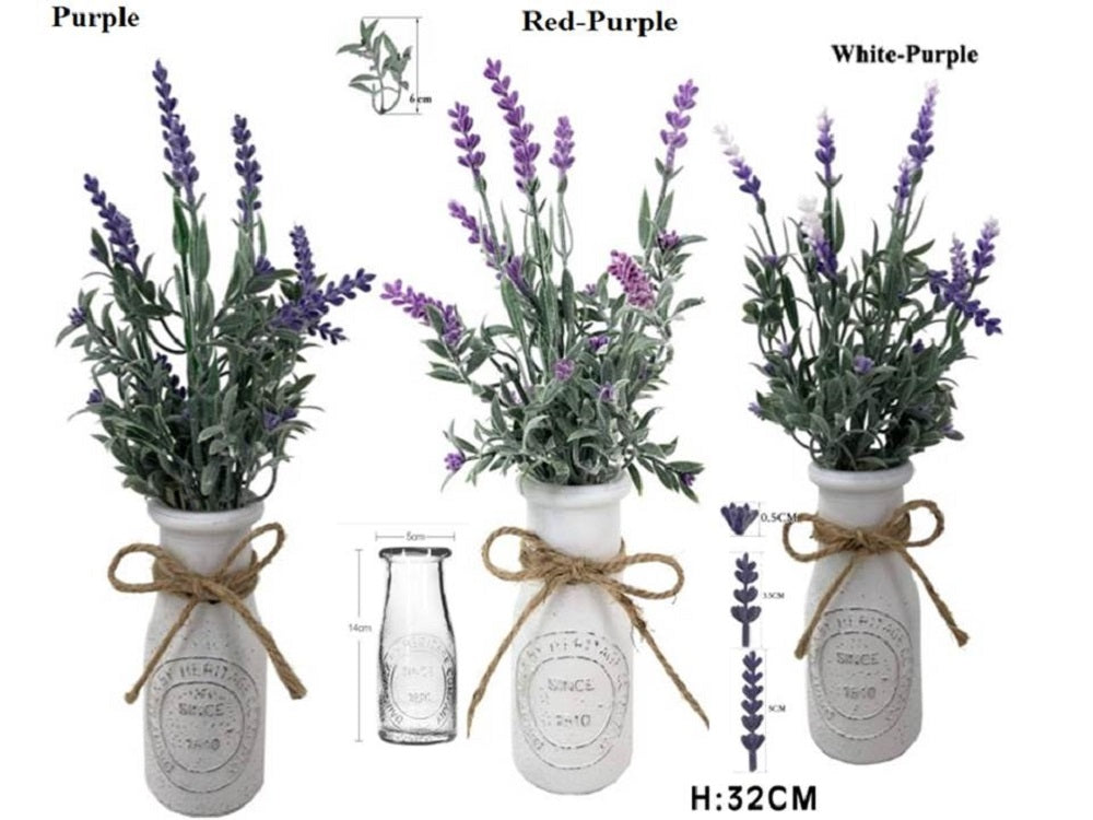 Set 3 Artificial Lavender in Glass Vase Assort 32cm