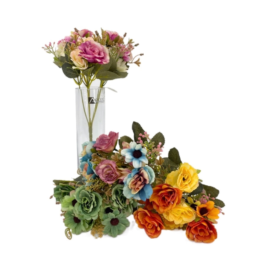 bulk 36 Artificial Rose & Daisy 8 Heads Assorted 28cm