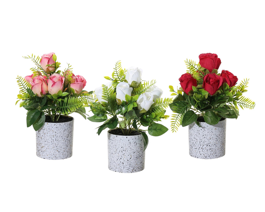 Set 3 Artificial Rose in Pot 10x25cm