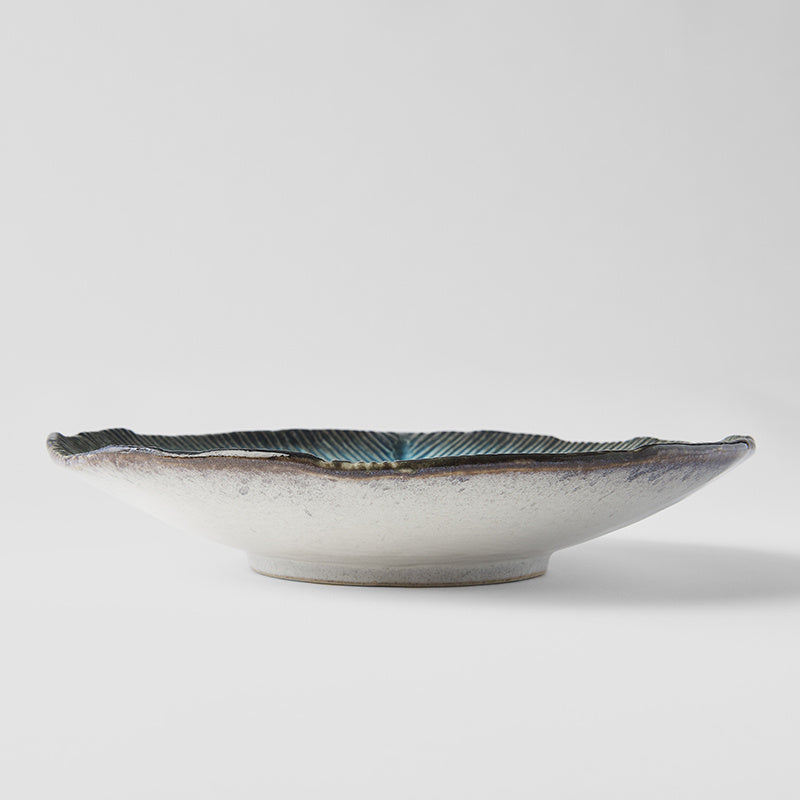 Bowl Shallow Leaf Shape 25cm Sky Blue Glaze