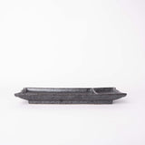 Sashimi Plate Inbuilt Sauce Dish 25cm Black Bamboo Glaze - Front View